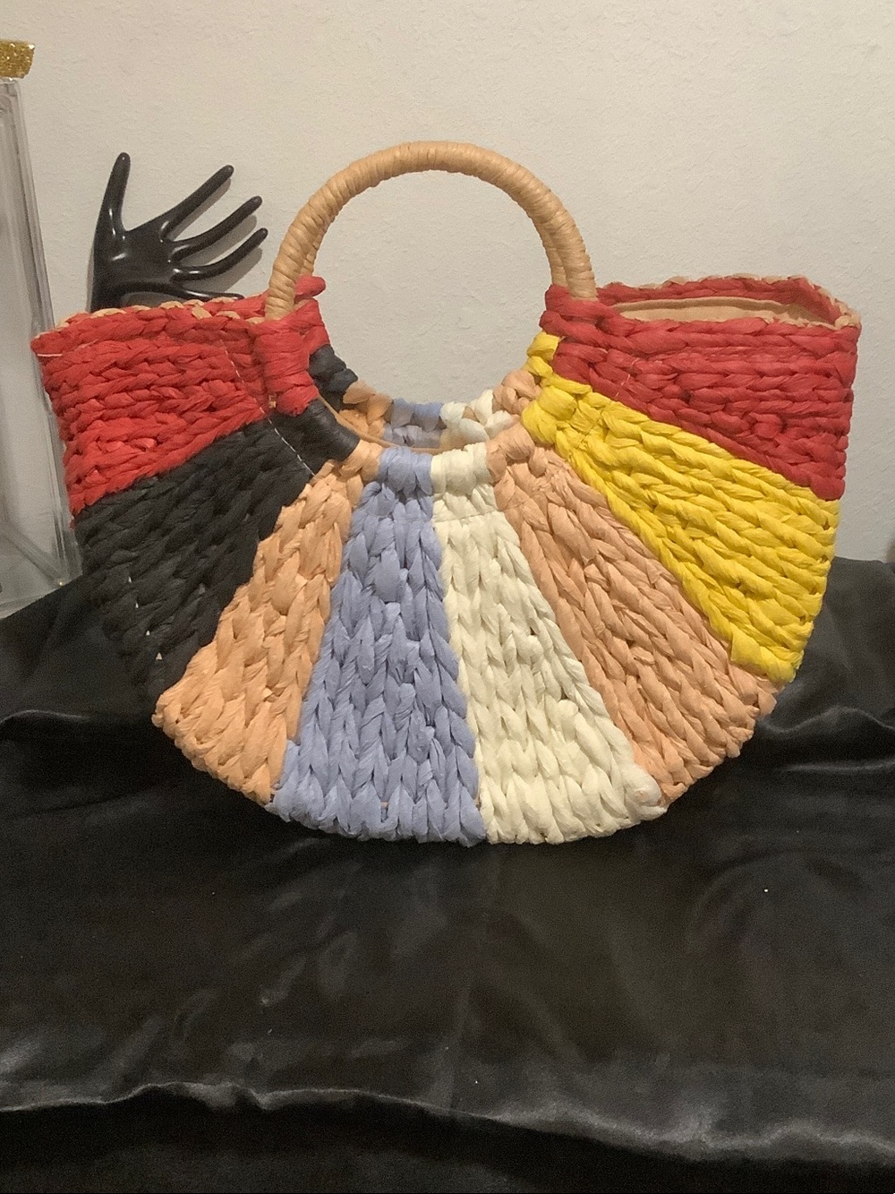 Woven Multi-Color Straw Tote Bag with Round Handles